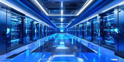 亚洲一区4K超清技术升级公告配图，服务器机房蓝光科技感画面，专业技术氛围